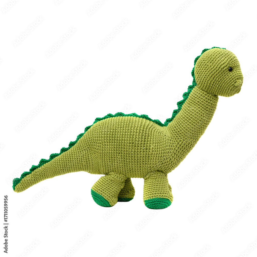 Fototapeta premium Plush long-necked dinosaur in green color made with the amigurumi crochet technique.