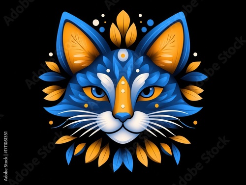 Vibrant Cat Portrait with Floral Accents