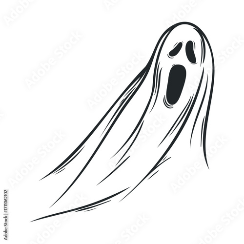 Creepy ghost illustration for Halloween decorations and events. Vector hand drawn illustration

