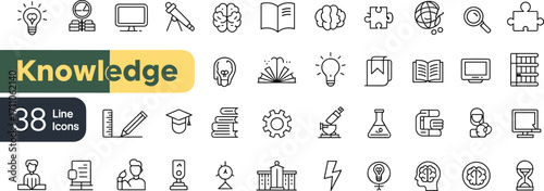 Knowledge line icons set, education and learning symbols, science and research vector graphics for academic and intellectual design