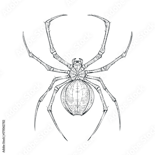 Detailed sketch of a spider showcasing intricate anatomy. Vector hand drawn illustration

