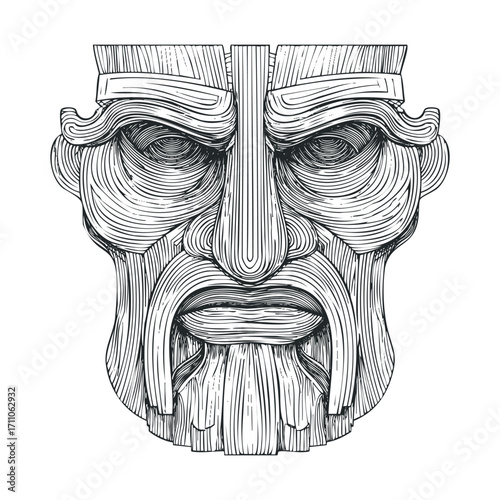 Intense facial expression of an ancient sculpture design for art use. Vector hand drawn illustration


