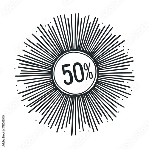 50 percent discount burst for sales and promotions. Vector hand drawn illustration

