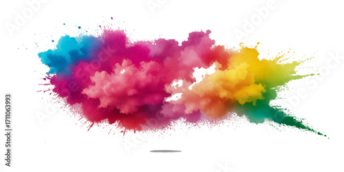 Vibrant Watercolor Splashes Create a Colorful Abstract Design. A dynamic abstract image showcasing colorful watercolor splashes radiating outwards against a clean white background.