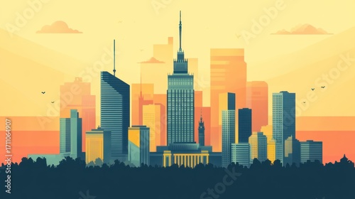 Warsaw Skyline at Sunset: A Vibrant Polish Metropolis