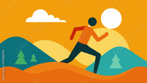 Active Lifestyle A figure jogging with a backdrop of a sun and hills symbolizing the benefits of exercise on immune health.
