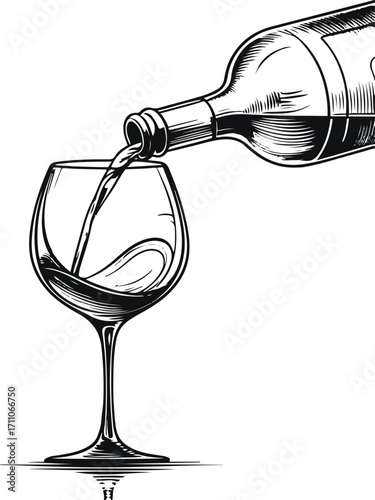 Continuous line art of wine bottle pouring into glass, elegant thin outline style 2
