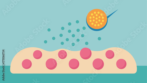 Exosome Delivery A graphic showing exosome particles tiny spheres being released onto the skin surface after microneedling symbolizing their role in healing.
