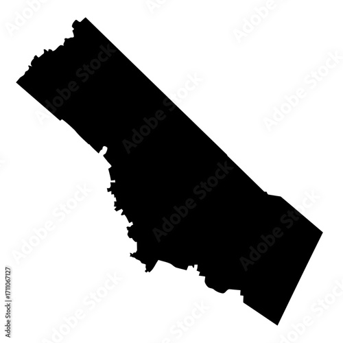 Digital vector graphic showing the map boundary silhouette of Washington D.C., the capital of the United States, isolated on white