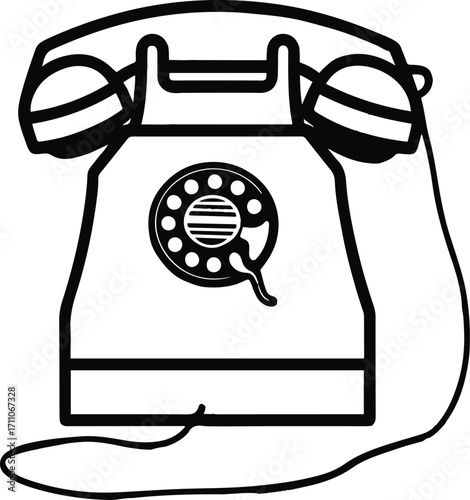 Outline of a retro telephone with long wire, clean minimalist style 2