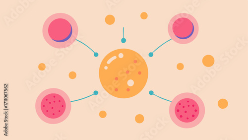 Cell Connection Illustrated exosome particles depicted as small interconnected shapes moving towards skin cells symbolizing the communication and rejuvenation they provide during