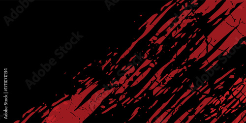 Abstract grunge red paint spill background. Blood spill on black background