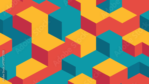 Abstract colorful geometric background with a seamless pattern of 3D cubes