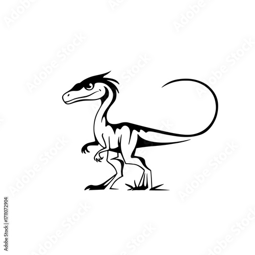 Dilophosaurus. Dilophosaurus simple black and white line art vector logo