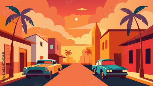 Night street scene in an urban city with car traffic and architecture buildings exterior