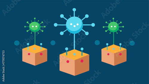 Exosome Packages A of tiny exosome icons resembling small delivery boxes radiating energy toward a collagen fiber network to symbolize renewal and rejuvenation.