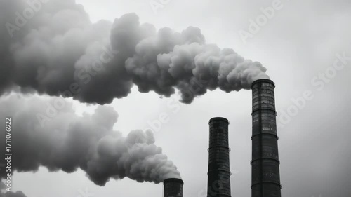 A smoke stack billowing dark smoke into the sky, highlighting air pollution and industrial emissions.