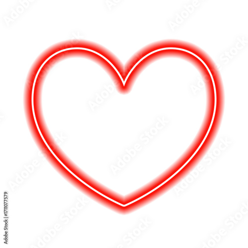 Red neon glowing love heart frame sign isolated on transparent background. 