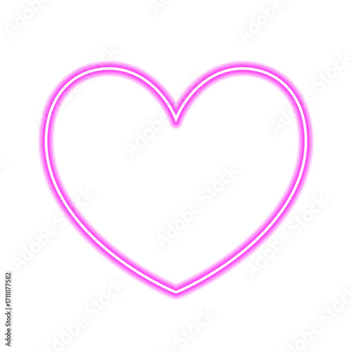 Soft Pink neon glowing love heart frame sign isolated on transparent background. 