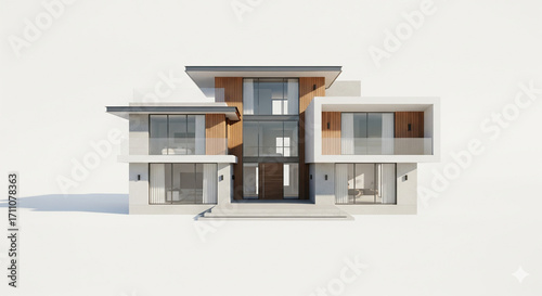 Grand Multi-Level Modern House with Mixed Materials and Expansive Windows on Isolated transparent background