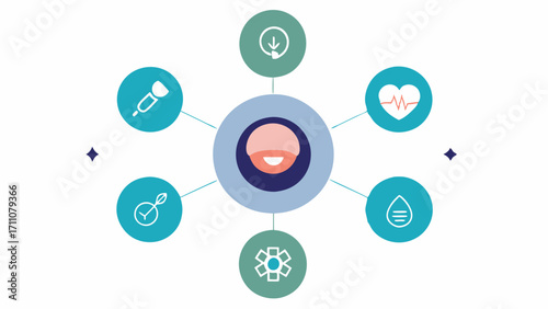 Diagram of Benefits A circular diagram listing benefits of exosomes such as Reduces Dark Circles Evens Skin Tone and Promotes Elasticity with small icons for each.