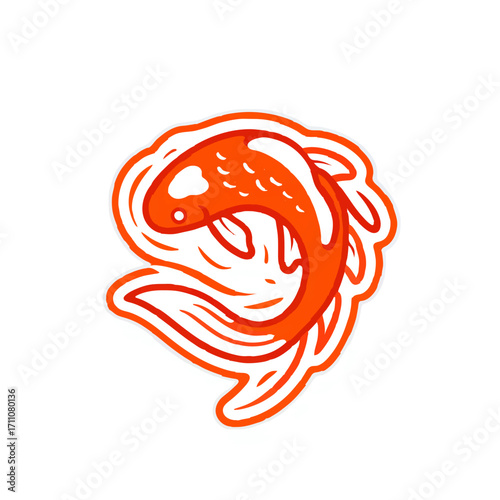 Orange Koi Carp Swimming in Circle Illustration

