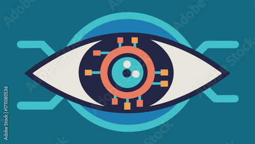 AI Eye An abstract eye symbol with circuit patterns inside representing the AIs ability to see and interpret imaging scans.
