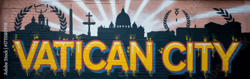 Vatican City Graffiti Art Illustration – Urban Silhouette, Pope Cityscape, Vibrant Colors, Modern Street Style, Transparent Background
