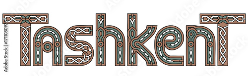 Tashkent Decorative Celtic Style Typography Isolated on Transparent Background, Ornate Vector Lettering for Travel and Design