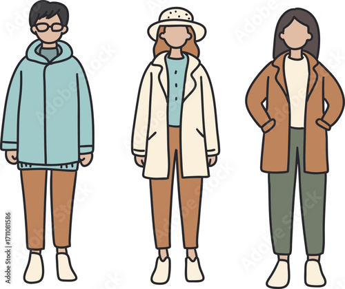 가을 패션으로 스타일링한 사람들 일러스트 1