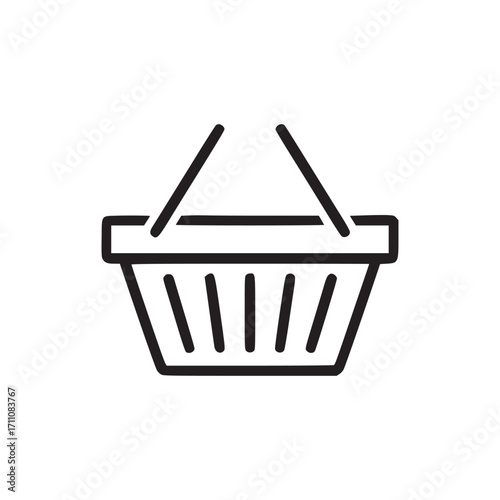 Vector art of shopping basket icon minimalist line art style illustration of a retail container, representing grocery, purchase, and consumerism in a simple and clean design