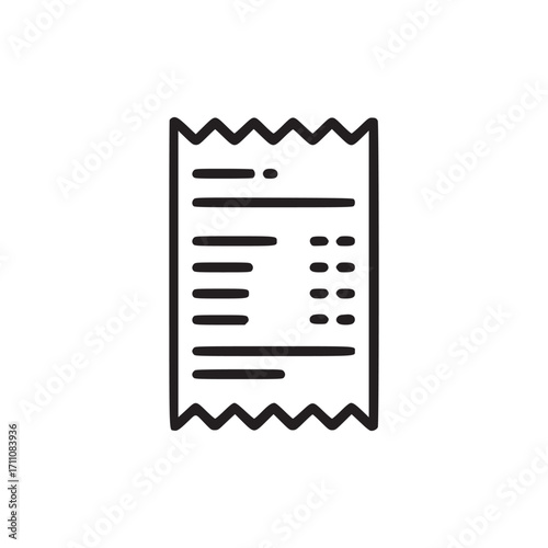 Vector art of receipt icon symbolizes financial transactions, expense tracking, and recordkeeping represents a detailed list of purchases, payments, or services rendered in a clear and concise manner
