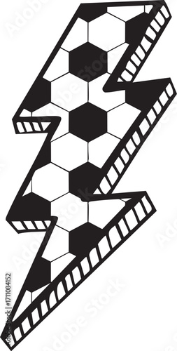 Black and White Lightning Bolt with Soccer Ball Pattern Vector Illustration