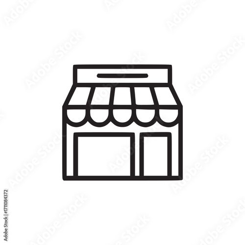Vector art of store icon a simple line drawing of a shop or market stall, representing commerce, retail, and local business in a clean and modern style for various applications
