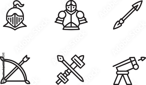 Medieval Knight Helmet Icon A Symbol of Chivalry and Protection in Ancient Warfare Line Art Style