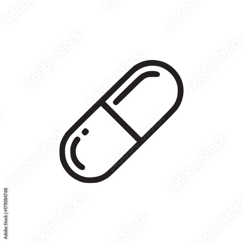 Vector art of minimalist line art illustration of a capsule pill, perfect for medical, pharmaceutical, or healthrelated designs, conveying simplicity and clarity in visual communication