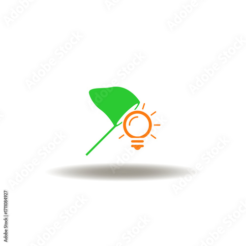 Vector illustration of catching butterfly net with light bulb. Symbol of catch idea. Icon of catching ideas.