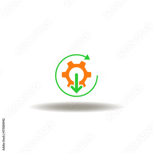 Vector illustration of gear with arrows round and down. Icon of modernization. Symbol of legacy system.