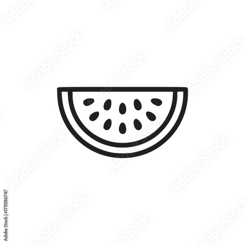 Vector art of watermelon slice icon simple line drawing of a watermelon wedge with seeds, perfect for summer, fruit, or healthy eating themed designs