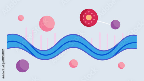 Energy Waves Waves of energy illustrated emanating from exosomes as they interact with collagen representing renewal and elasticity enhancement.