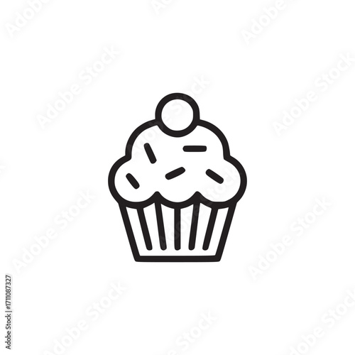 Illustration of a cupcake simple and clean line art style for bakery, dessert, or sweet treat related designs minimalist vector icon for various creative projects