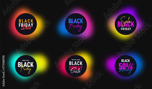 Black Friday sale banner collection. Abstract blurred shapes with text Black Friday. Black Friday promotional banners in liquid shapes and in gradient vibrant colors. Vector