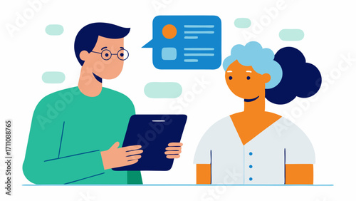 Emotional Checkins An image of a mental health professional using an interactive tool or app on a tablet to conduct emotional checkins with a client emphasizing tech accessibility.