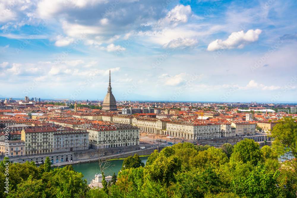Obraz premium Turin aerial view from Monte dei Cappuccini with Mole Antonelliana, Italy