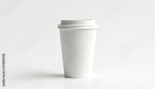 Wallpaper Mural White disposable coffee cup with lid sits isolated on bright white background. Blank paper cup perfect for branding, product mockups. Clean, simple, ready for logo design text. Ideal for beverage Torontodigital.ca