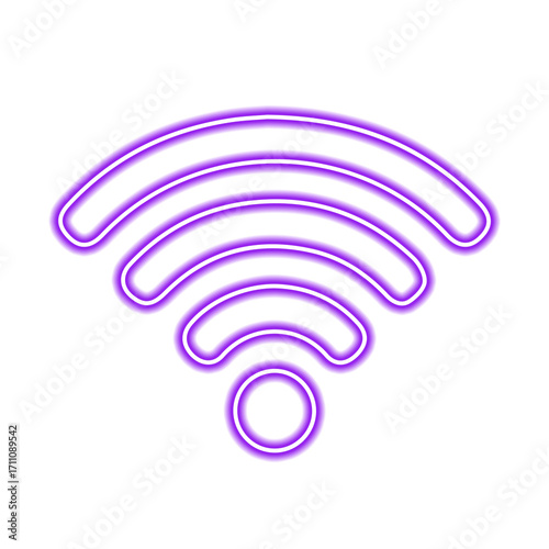 Purple neon wifi symbol glowing icon isolated on transparent background