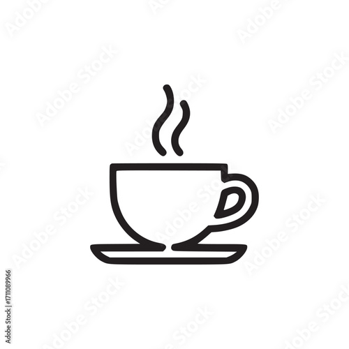 Vector art of a minimalist line art illustration of a steaming coffee cup, representing a hot beverage, relaxation, or a coffee break in a simple and clean design