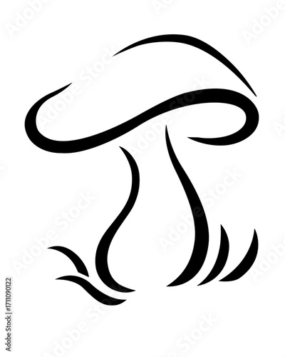A stylized image of an edible mushroom – a vector silhouette for a logo, pictogram, or stencil. A stylized mushroom in the grass for an icon or sign.