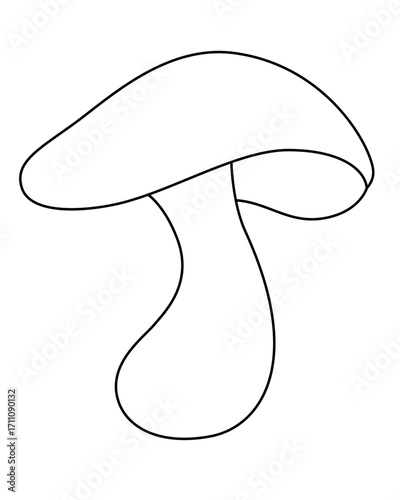 Mushroom, stylized linear image of an edible mushroom - vector image for coloring. Outline. Stylized mushroom in the grass for an icon or sign.