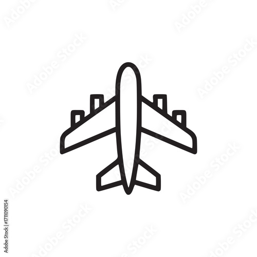 Vector art of a simple line art illustration of an airplane icon, representing travel, flight, or transportation in a minimalist and clean design suitable for various applications